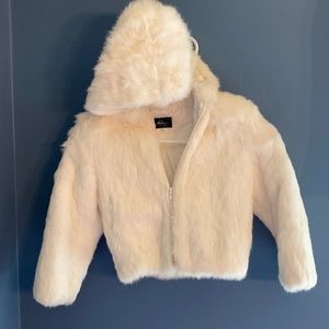 Niki Girl’s White Rabbit Fur Jacket with Hood- 6x